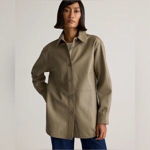 Quince 100% Leather Shirt Jacket in Mushroom size XS